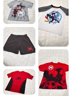 Spider-Man Kids Tee & Shorts BUNDLE- Red, Black, Gray, White 7/8